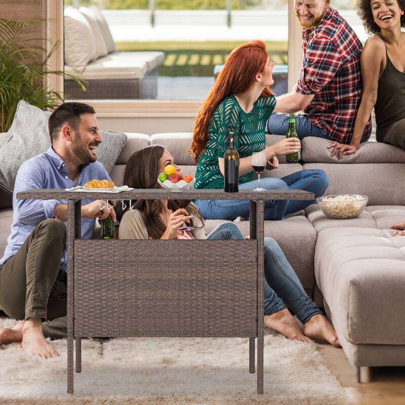 AVAWING Patio PE Wicker Bar Table Rattan Bar Counter Table