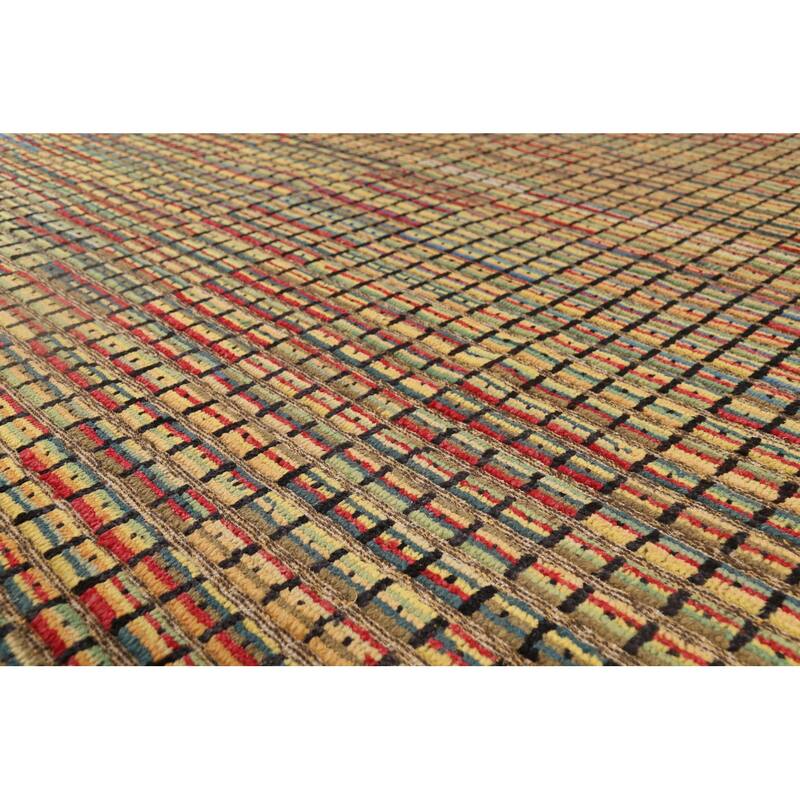 Striped Multicolor Moroccan Oriental Area Rug Hand-Knotted Wool Carpet - 9'1"x 12'6"