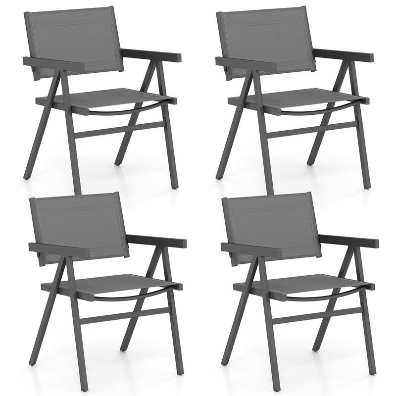 Gymax Patio Chairs Set of 4 w/Breathable Fabric Seat & Tilt Backrest - Grey