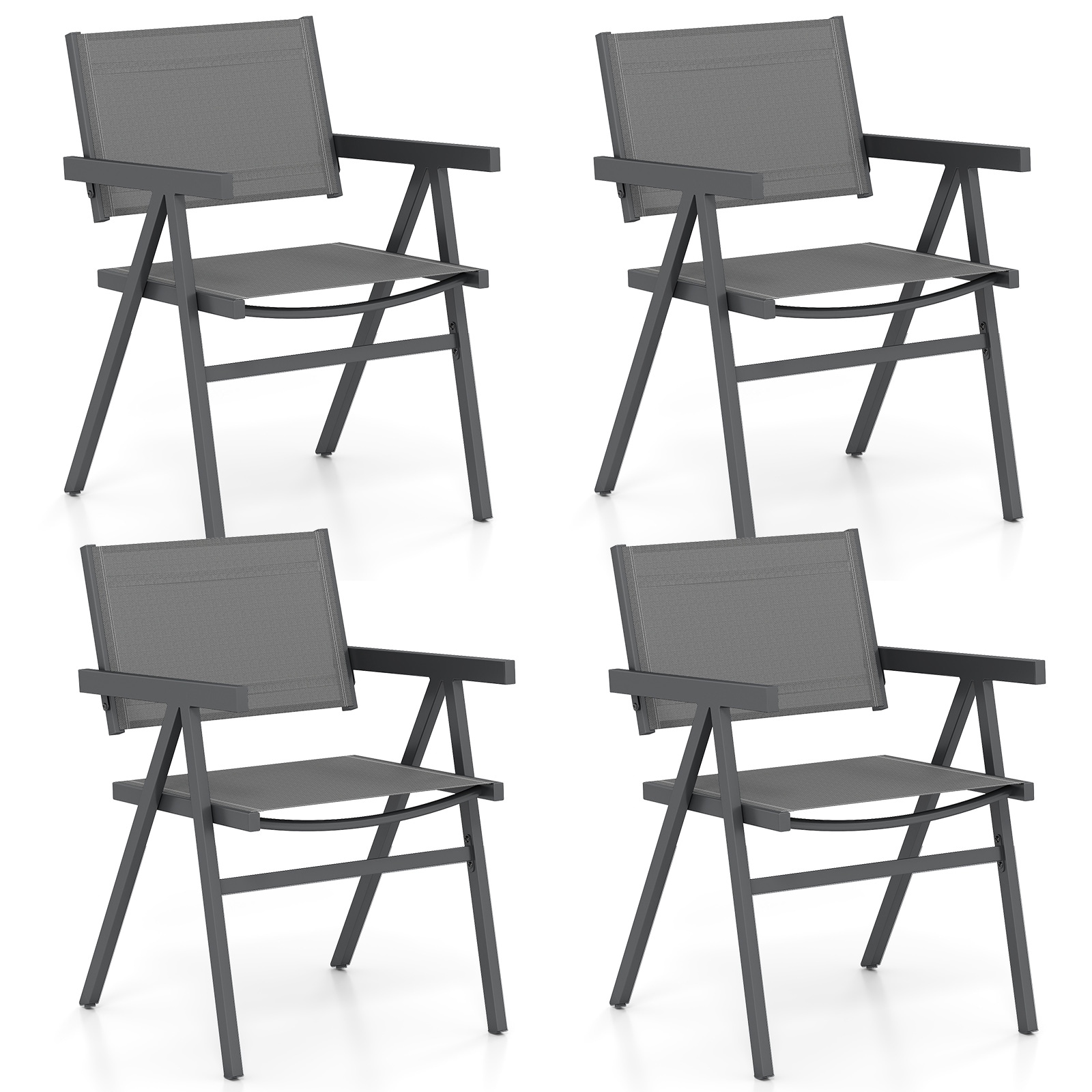 Gymax Patio Chairs Set of 4 w/Breathable Fabric Seat & Tilt Backrest