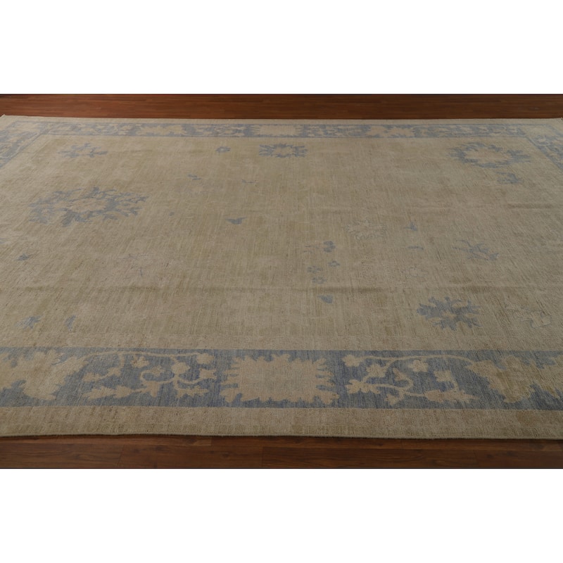 Hand Knotted Oriental 100% Wool Carpet Transitional All-Over Beige & Ivories Oushak Area Rug - 14' 0'' X 10' 0''