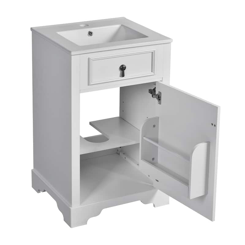 20-Inch Bathroom Vanity with Ceramic Sink, Soft Close Door, Adjustable Shelf, and Door-Mounted Storage Rack