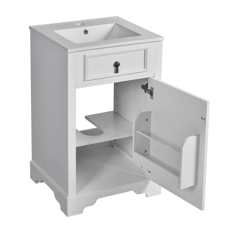 Small Bathroom Vanity with Ceramic Sink, Narrow Bathroom Cabinet with Soft Close Door, Storage Cabinet with Adjustable Shelf