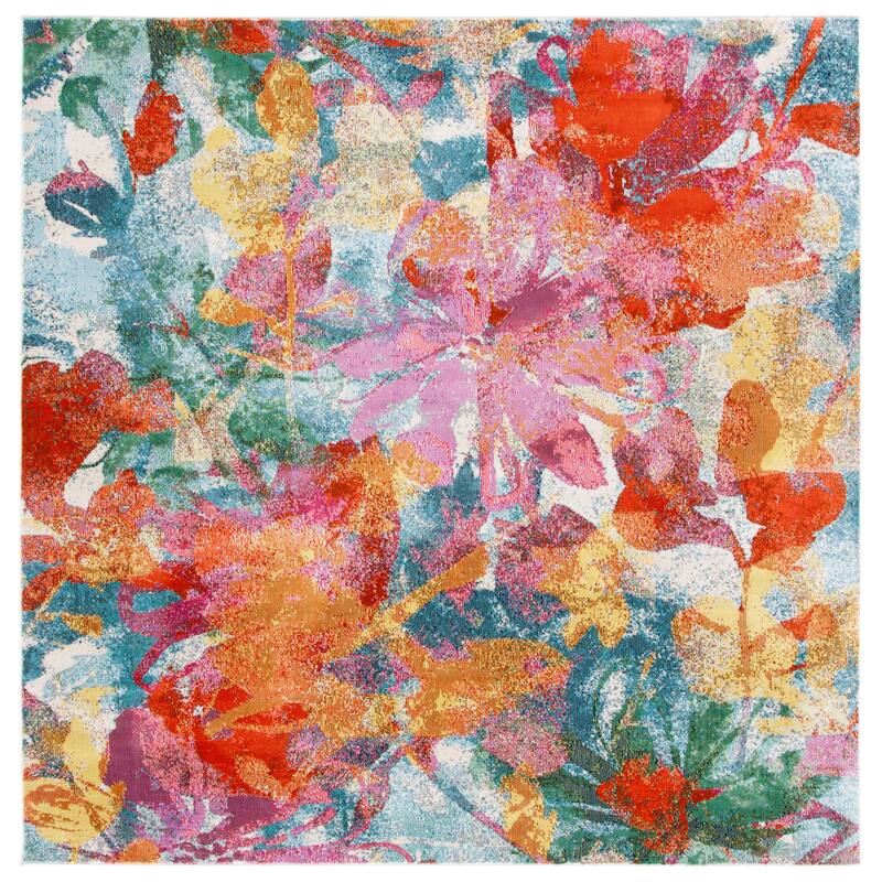 SAFAVIEH Lillian Sanzia Abstract Floral Rug - 6'7" Square - Blue/Orange