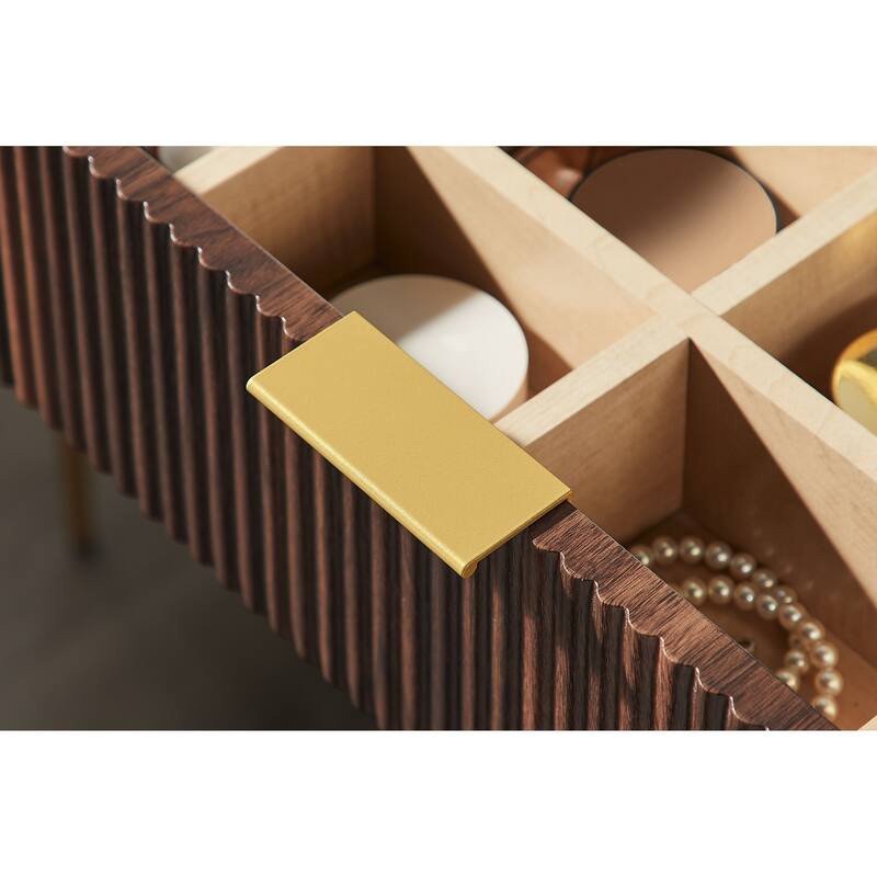 Modern Fluted Makeup Vanity Desk with Mirror, Lights, Charging Station