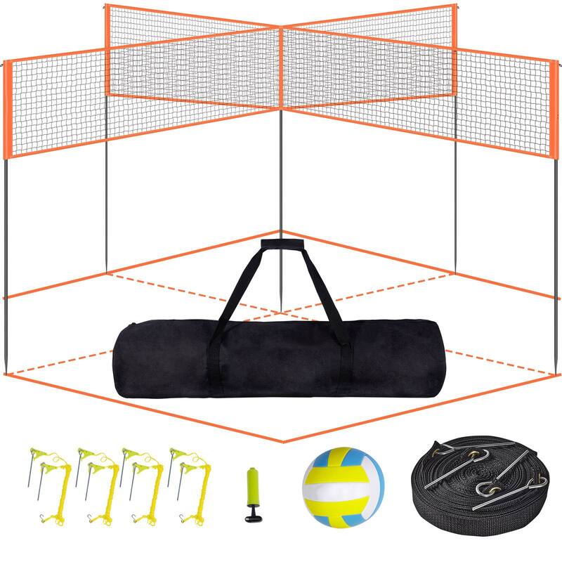 Orange Steel and PE Adjustable Volleyball Net, Weatherproof, Portable and Quick Setup