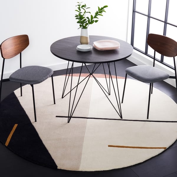 slide 2 of 19, SAFAVIEH Handmade Fifth Avenue Siety Mid-Century Modern Wool Rug 4' Round - Ivory/Black - Round