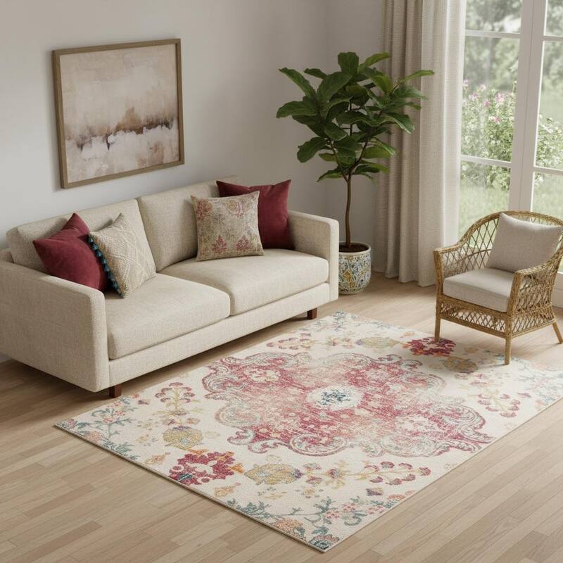 HomeRoots Medallion Traditional Rectangle Area Rug - 5' X 7'