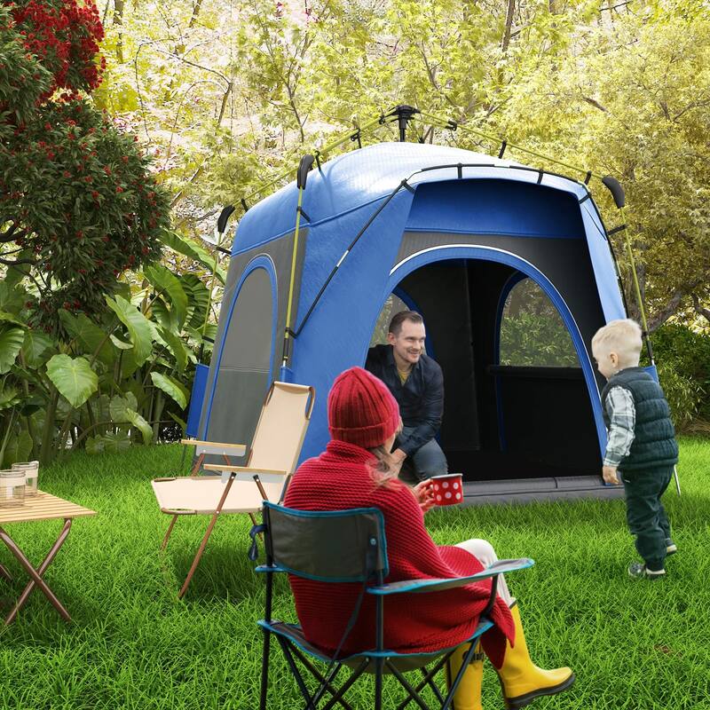 Camping Tents 4 Person Pop Up Tent Quick Setup Automatic Hydraulic Family Travel Tent Windows, Doors Carry Bag Included