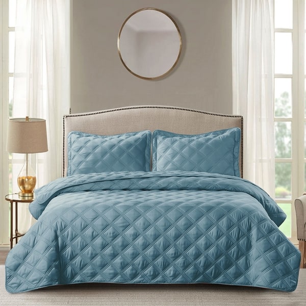 slide 1 of 18, Serenta Down Alternative Quilted Charleston 3 Piece Bedspread Set Smoke Blue - Full - Queen
