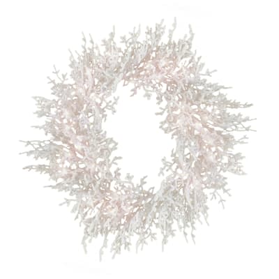 National Tree Company 30 in. HGTV Home Collection Pre-Lit Christmas by the Sea Coral Wreath - 30 in