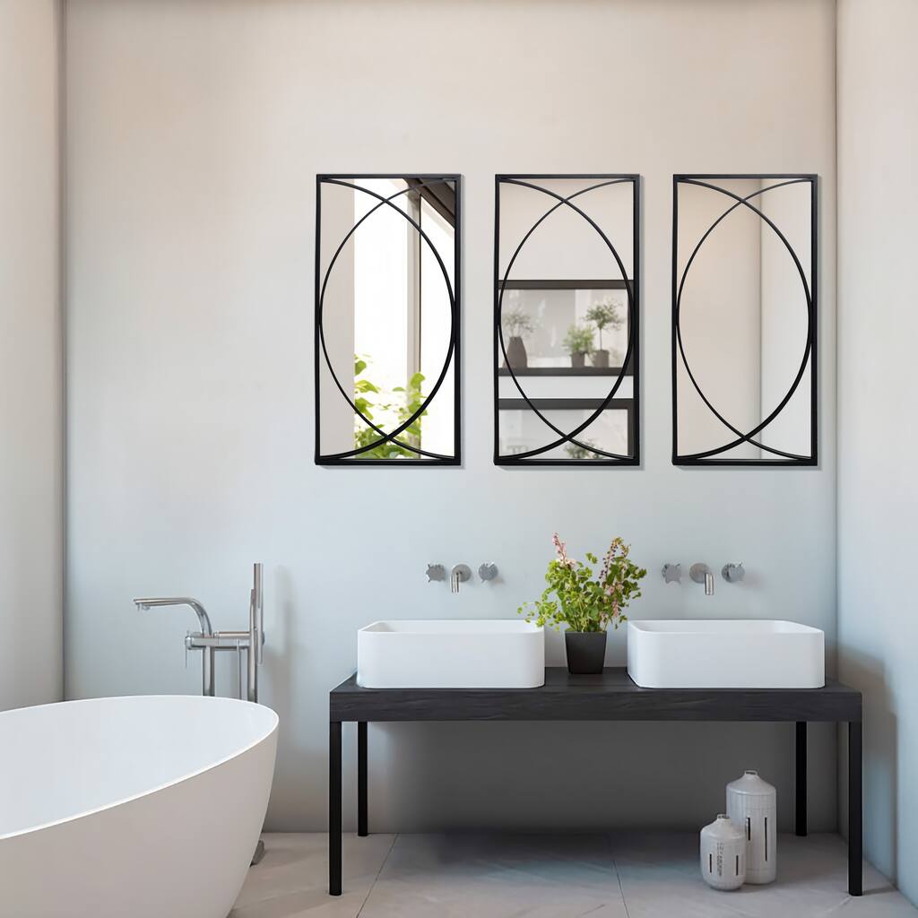 3-Piece Black Metal Rectangular Wall Mirror Set - 31.9" H x 15.75" W x 0.75" D