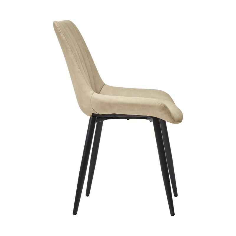Beige Faux Leather Dining Chairs Set of 2 with Metal Frame and Cushion - 18.1" W x 18.1" D x 34.2" H