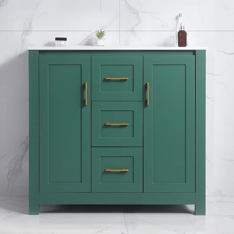 36" Bathroom Vanity with Single Sink, Combo Cabinet Undermount Sink, Bathroom Storage Cabinet with 2 Doors and 2 Drawer - Green