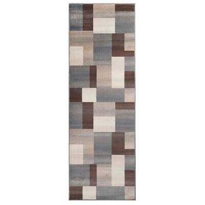 HomeRoots 8' Grey Patchwork Power Loom Stain Resistant Runner Rug - 9'3" x 12'3"