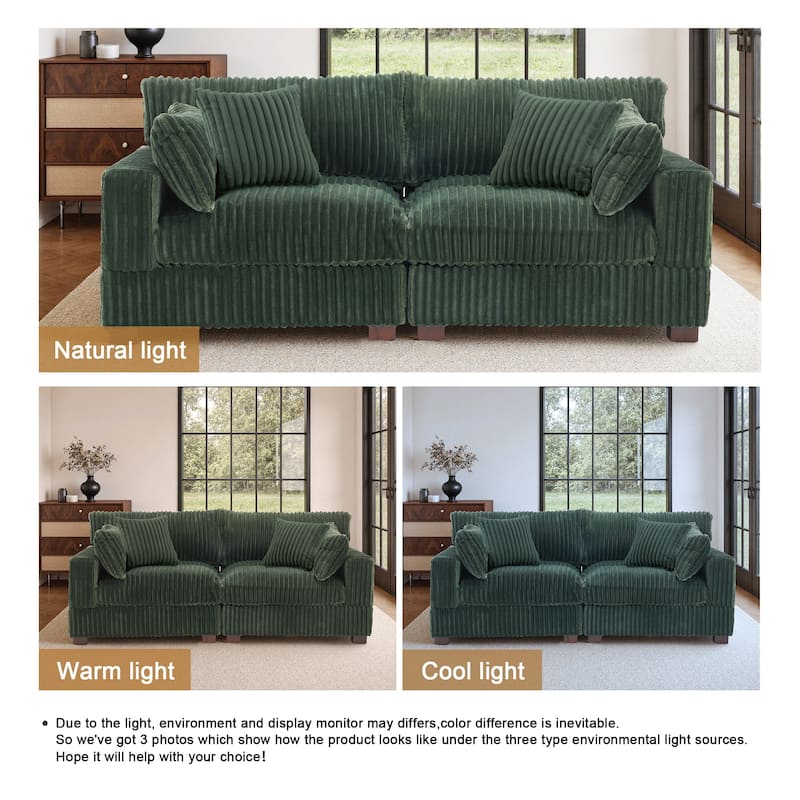 Cotton Flannel Sectional Sofa w/ Adjustable Headrests & Pillows