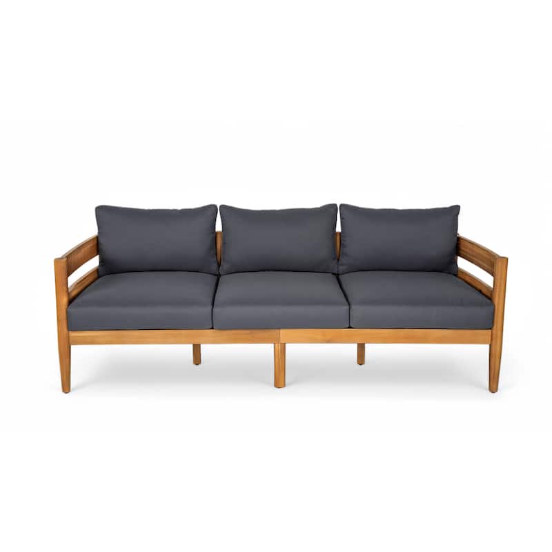 Christopher Knight Home- Maeve Outdoor Curved Acacia Wood 3 Seater Sofa