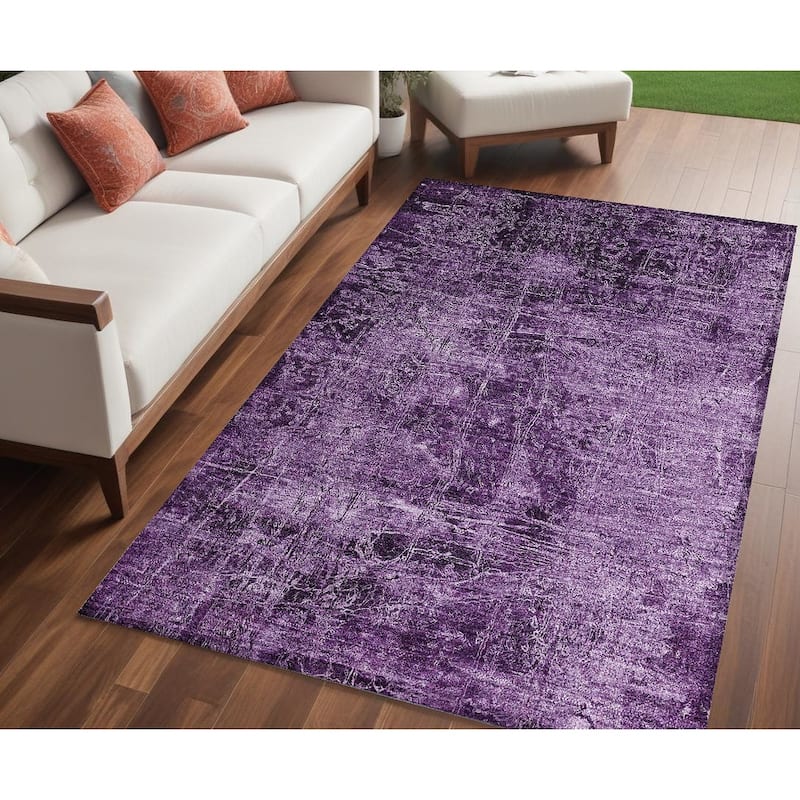 Almisi Artistic Abstract Weather Resistant Blended Style Outdoor Rug - 5' X 8' - Purple
