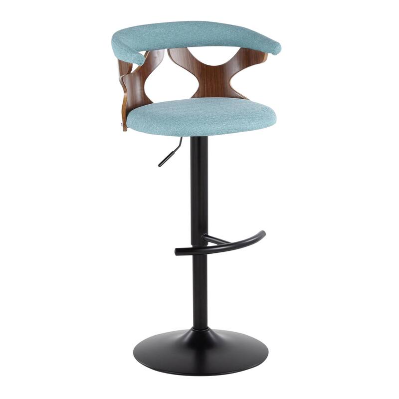 Carson Carrington Viby Adjustable Bar Stool with Rounded T Footrest (Set of 2) - Teal Fabric/Walnut Wood/Black Metal