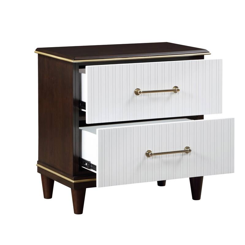 White/Brown 2 Drawer 17 in. W Nightstand with Sturdy Hardware and Ample Storage