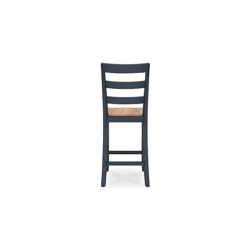 Gasy Counter Height Chair Set of 2, Dark Blue Solid Wood, Brown Seat
