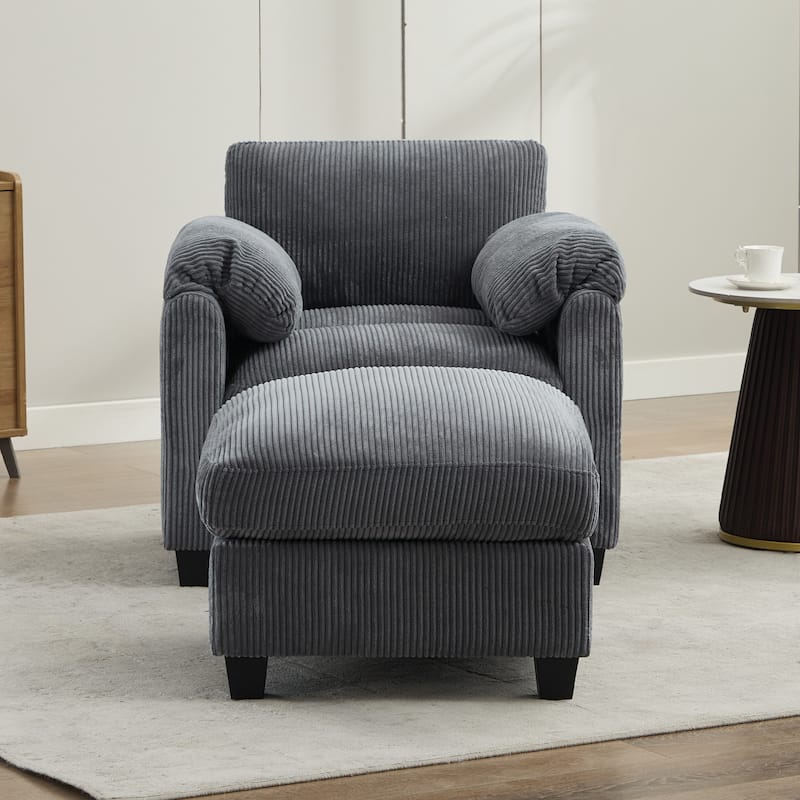 Corduroy Single Sofa Chiar with A Removable Ottoman