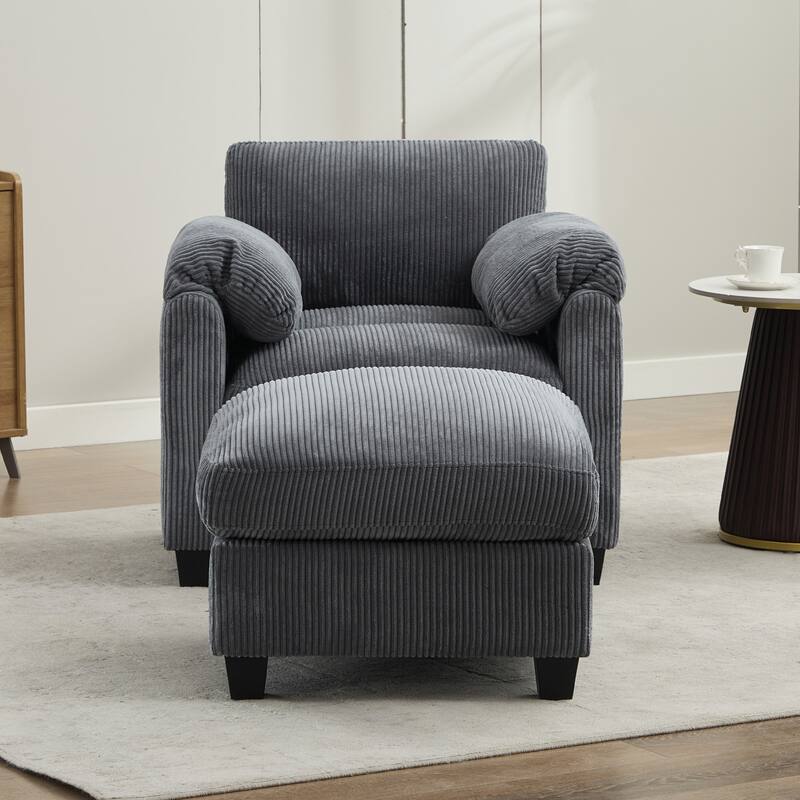 Multi-Seater Corduroy Sectional Sofa, Modular Settee, Included Removable Ottomans
