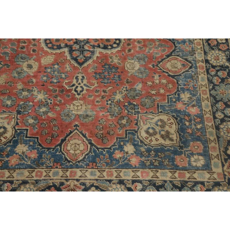 Hand Knotted Oriental 100% Wool Carpet Traditional Floral Coral Tabriz Area Rug - 5' 7'' X 4' 3''