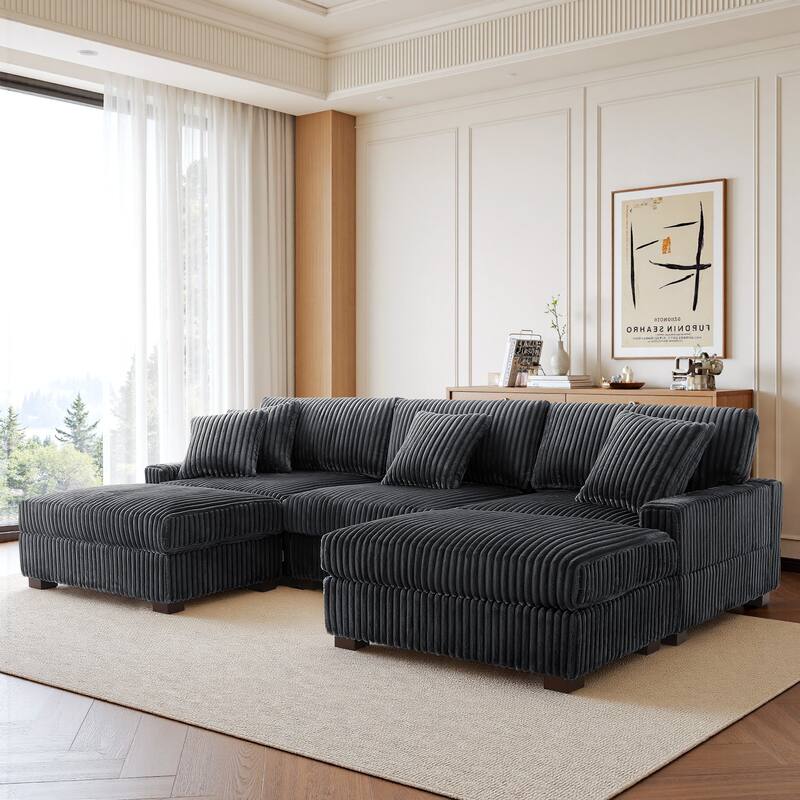 Modular Sectional Sofa Set with Adjustable Headrests and Ottomans