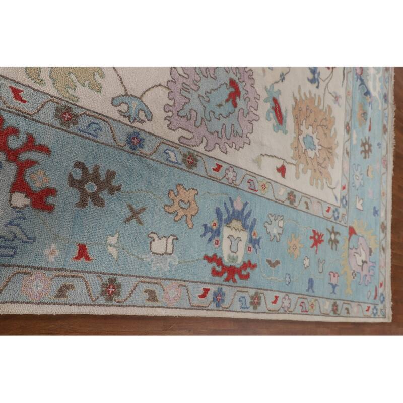 Ivory & Blue Oushak Indian Large Area Rug Handmade Wool Carpet - 10'1"x 13'10"