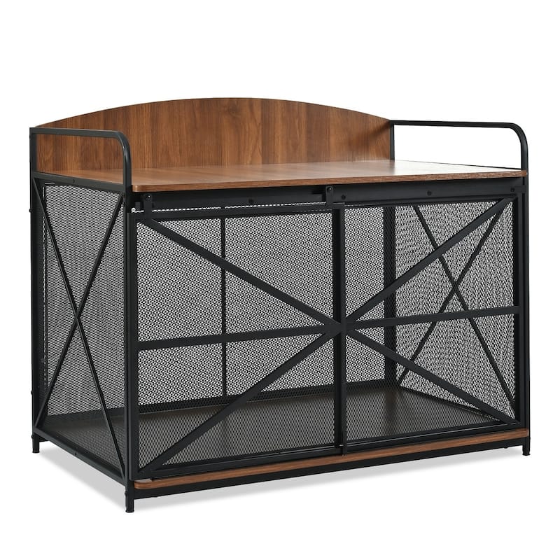 42.8" Farmhouse Dog Crate End Table for Large Dogs, Wood Pet Furniture