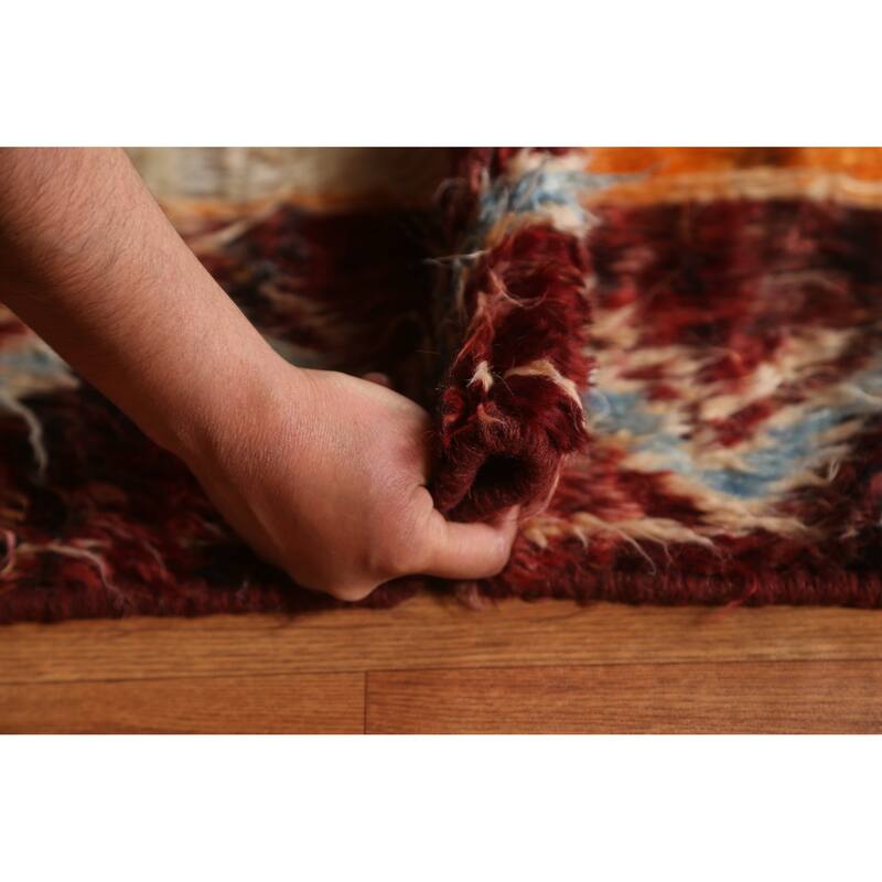 Hand Knotted Oriental 100% Wool Carpet Modern Tribal Red Moroccan Area Rug - 9' 9'' X 7' 0''