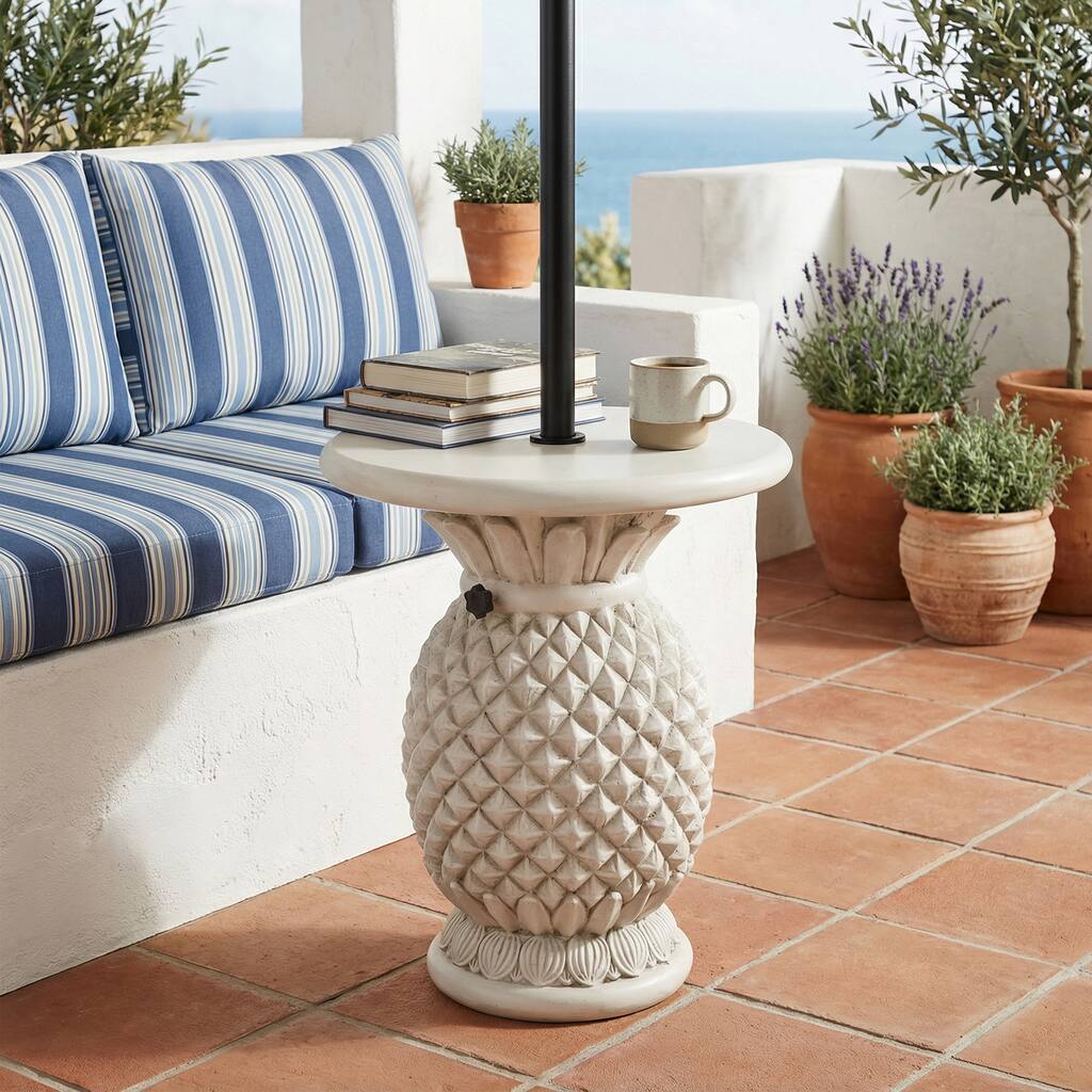 Christopher Knight Home - Lillian Classic Outdoor MGO Side Table Umbrella Base with Pineapple Design