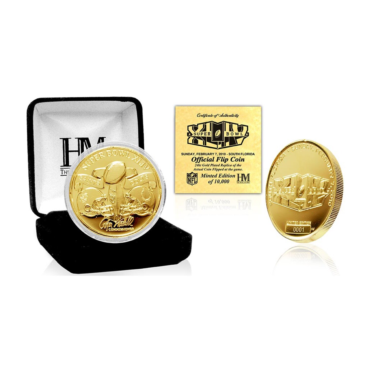 Saints vs Colts Super Bowl XLIV Commemorative Gold Flip Coin - Bed