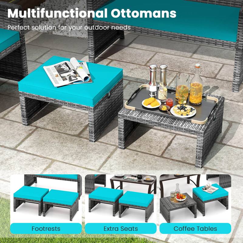 Costway Patio Ottomans Set of 2 PE Rattan Footstools with Removable - See Details
