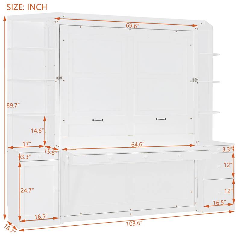 All-in-One Queen Murphy Bed with Desk, Light and Srorage Wall by Harper&Bright Designs