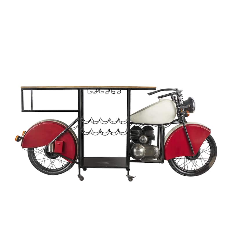 Metal Handmade One-of-a-Kind Reclaimed Motorcycle Bar with Light Up Headlights and Taillights - Black - Roche River Decor