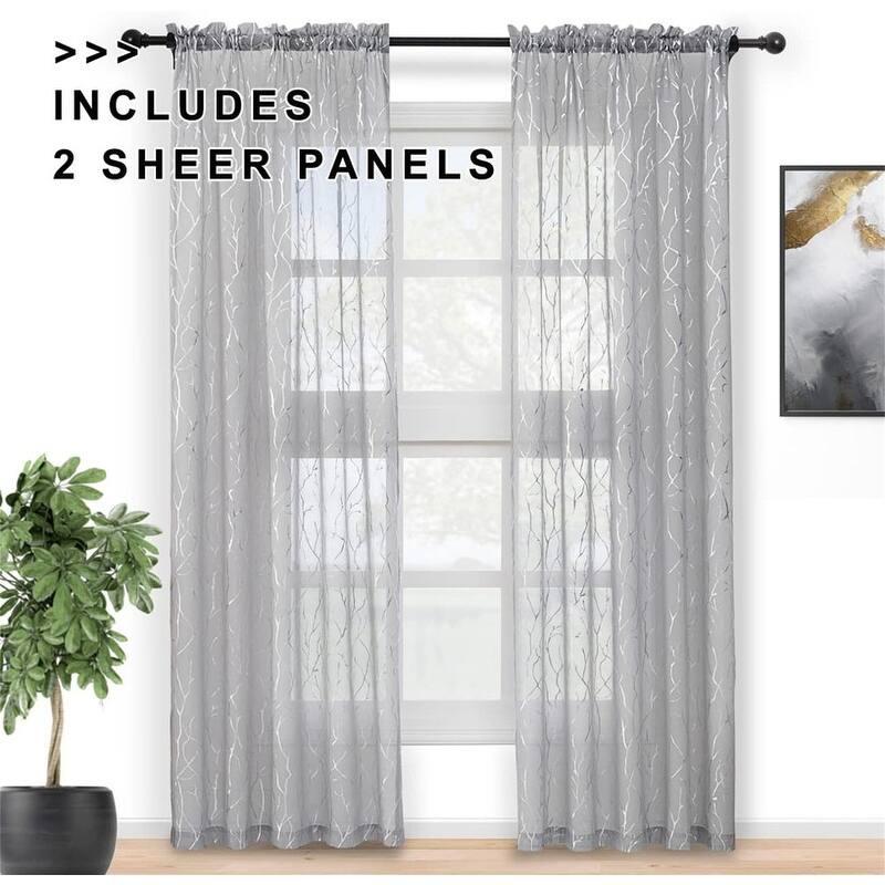 Silver Tree Sheer Curtains 52x84" Metallic Design