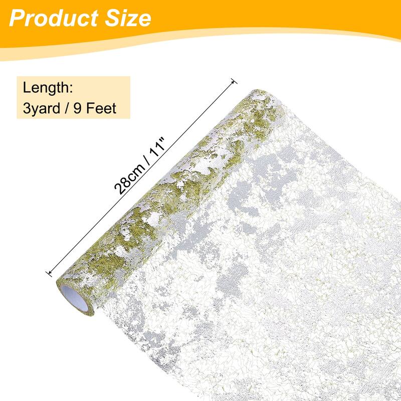 Table Runner, Sequin Gold Foil Thin Mesh Metallic Table Runner - Army Green Silver - 9 Feet