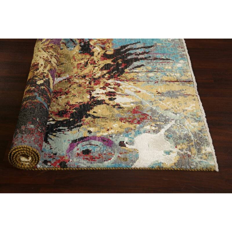 Wool/ Silk Vegetable Dye Abstract Oriental Modern Area Rug Handmade - 4'1" x 6'4"