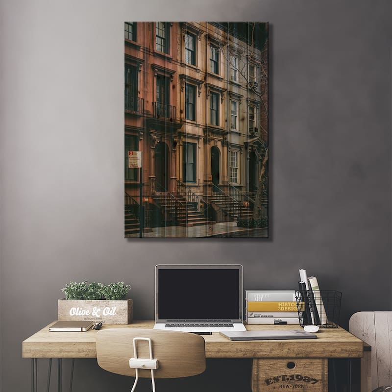 Ues Brownstones Print On Wood by Jon Bilous - Multi-Color