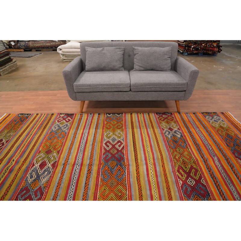 Hand Woven Oriental 100% Wool Carpet Southwestern Tribal Multi-Colored Kilim Area Rug - 10' 4'' X 6' 1''