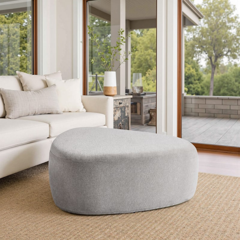 Leon 43" W Modern Oversized Chenille Triangular Cheese Ottoman - Light Grey