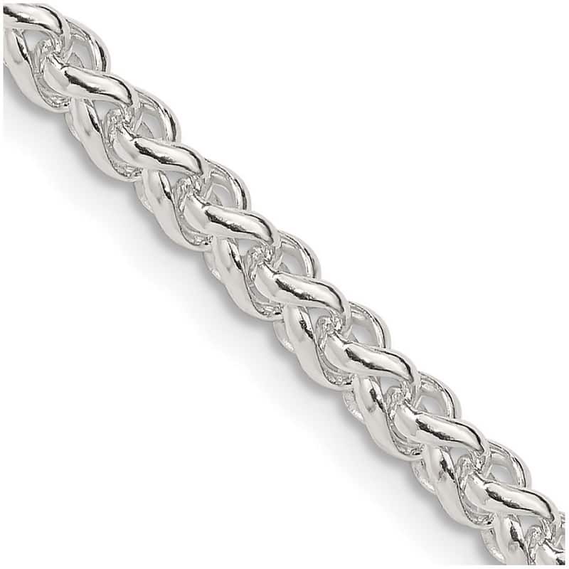 Curata 925 Sterling Silver Solid 4mm Wheat Chain Necklace for Men