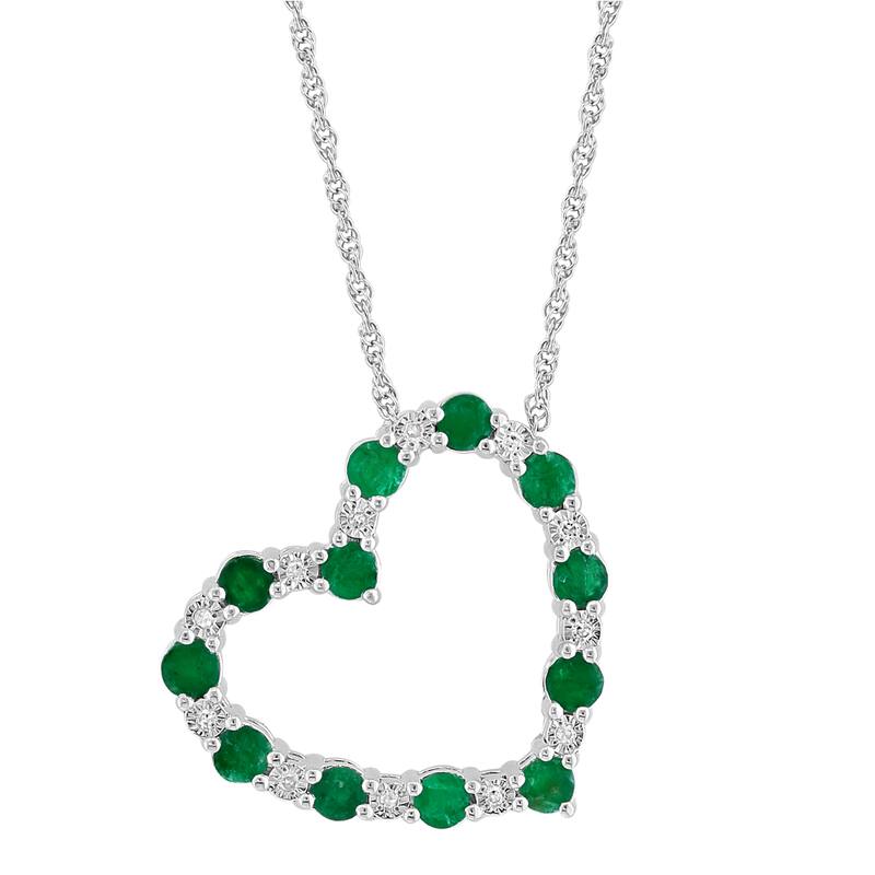 EFFY 925 Silver Diamond Natural Emerald Pendant Heart Necklace
