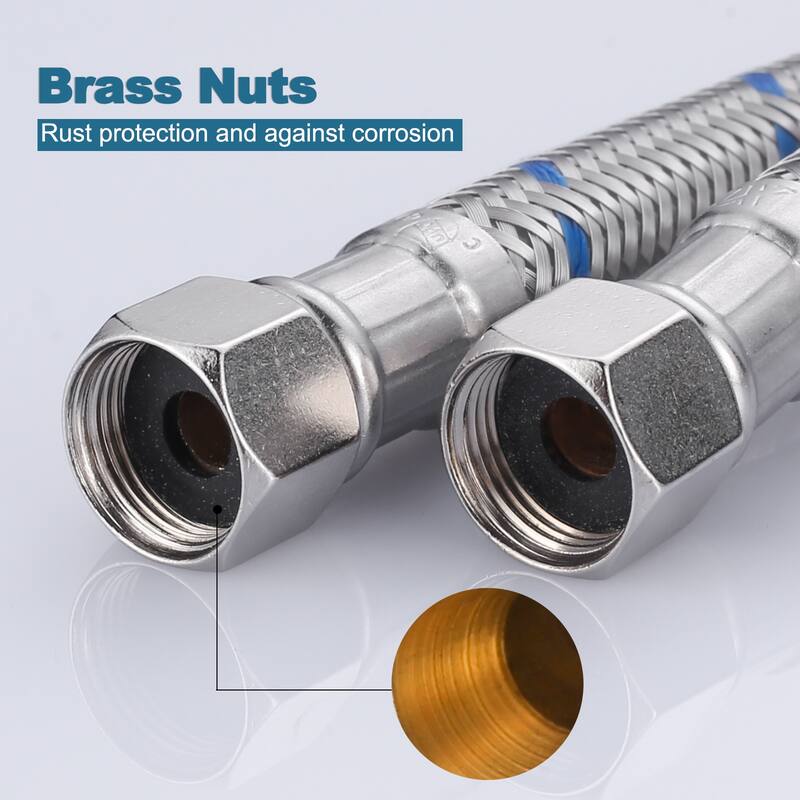 WOWOW 3/8 in. COMP x 3/8 in. COMP Stainless Steel Faucet Supply Lines - Stainless Steel - 12-inch