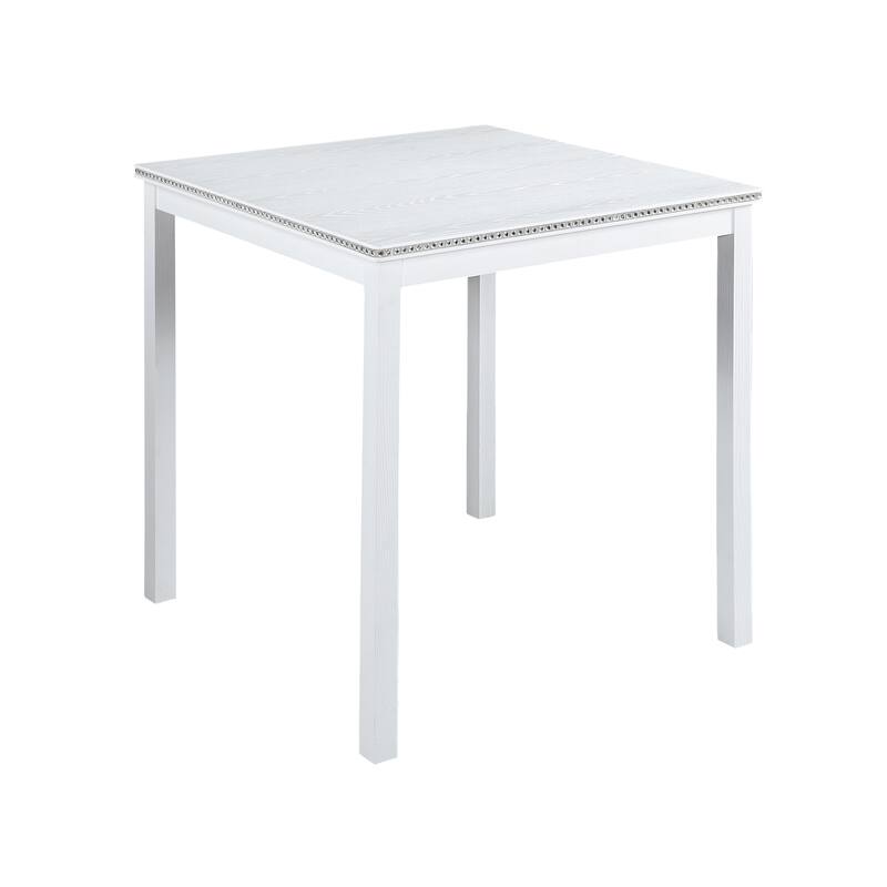 White Counter Height Dining Table with Crystal Decoration, Upholstered Dining Chairs, Wood Table and Chairs Set