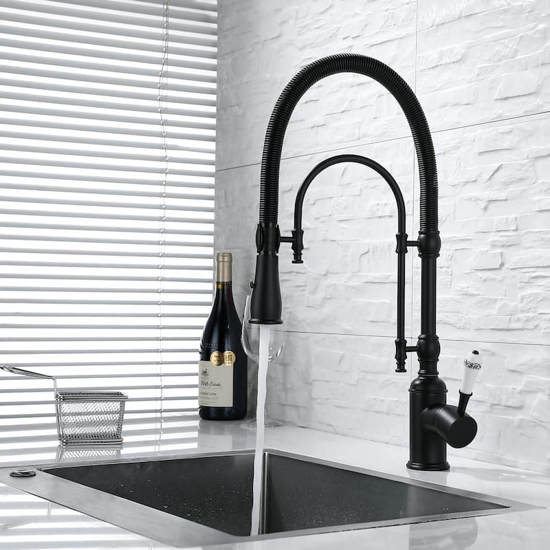 Modland Single Handle Pull-Down Kitchen Faucet with Dual Spray, 360 Swivel, Ceramic Cartridge, Brushed Gold/Matte Black