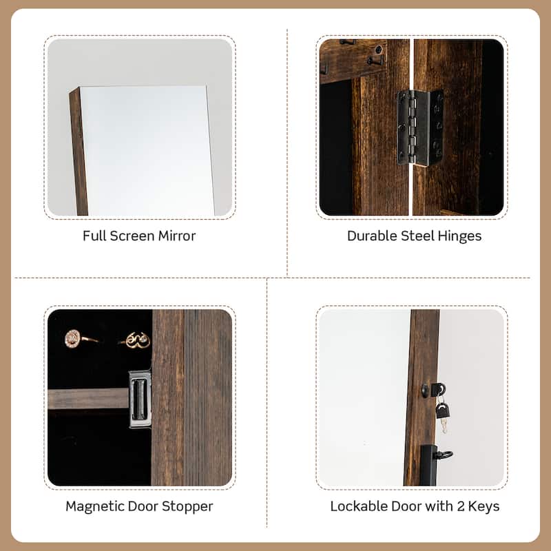 Costway Jewelry Cabinet Armoire Full Length Mirror Lockable with