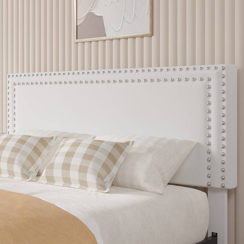 VECELO Upholstered Storage Bed Frames with 4 Storage Drawers, Platform Bed Frame with Adjustable Velvet Rivets Headboard